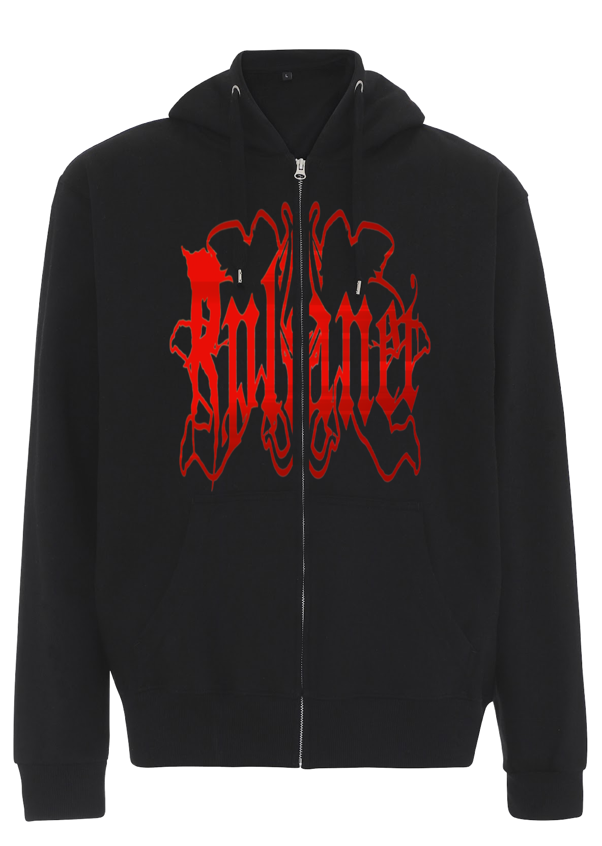 Black zipper hoodie with red logo