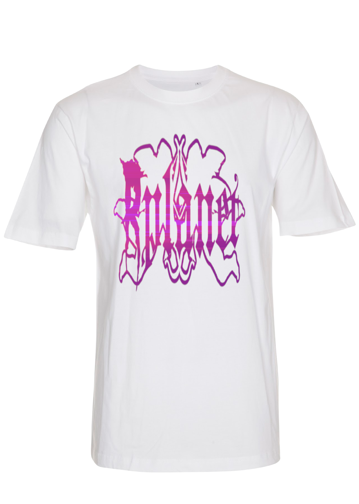 White t-shirt with pink logo