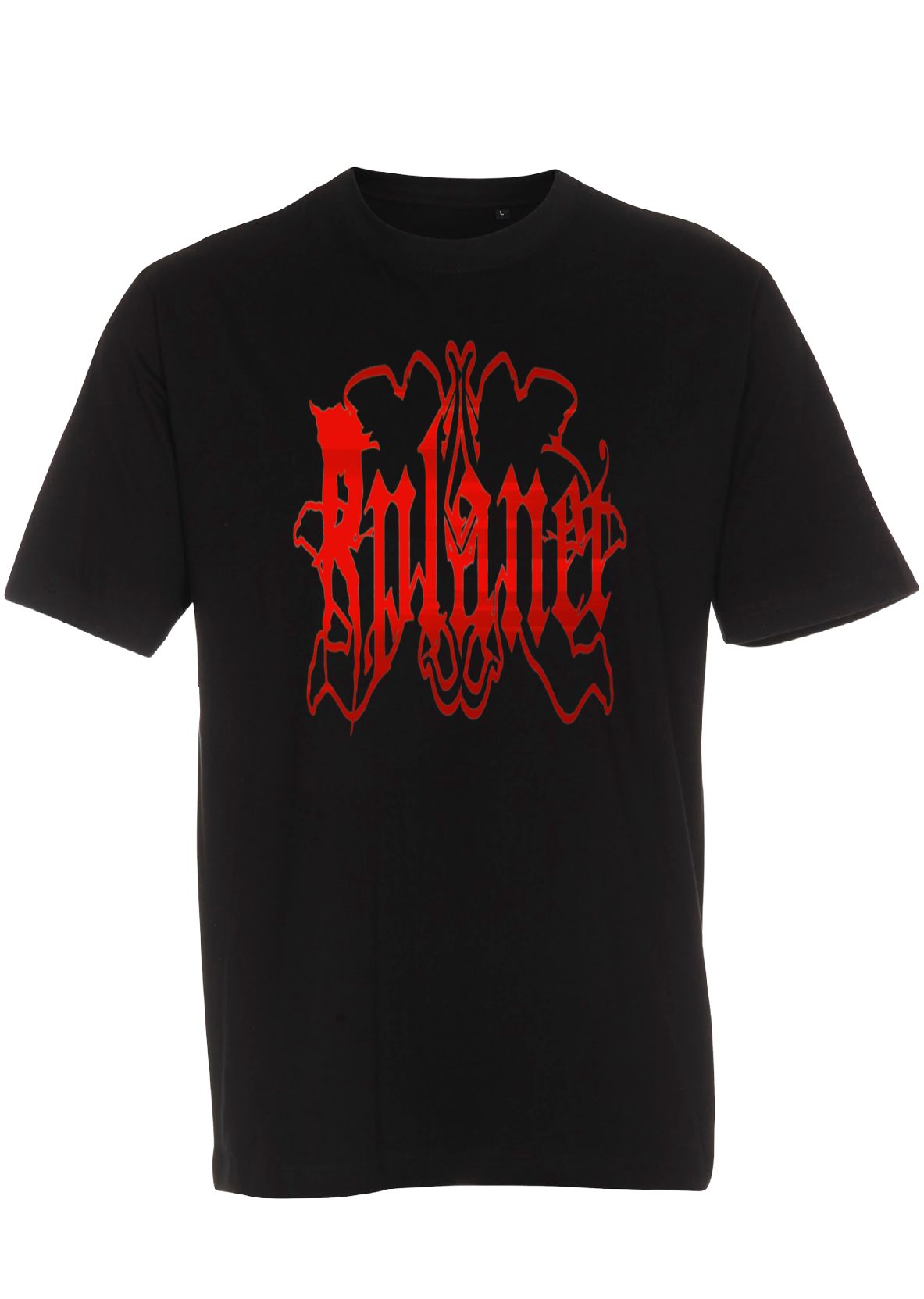 Black t-shirt with red logo