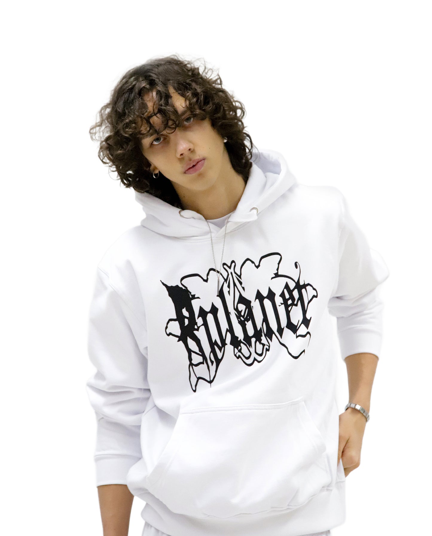 Rplanet black color big logo white hoodie