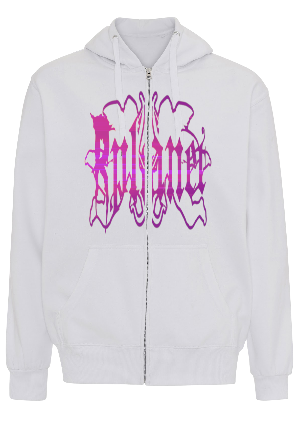 White zipper hoodie with pink logo