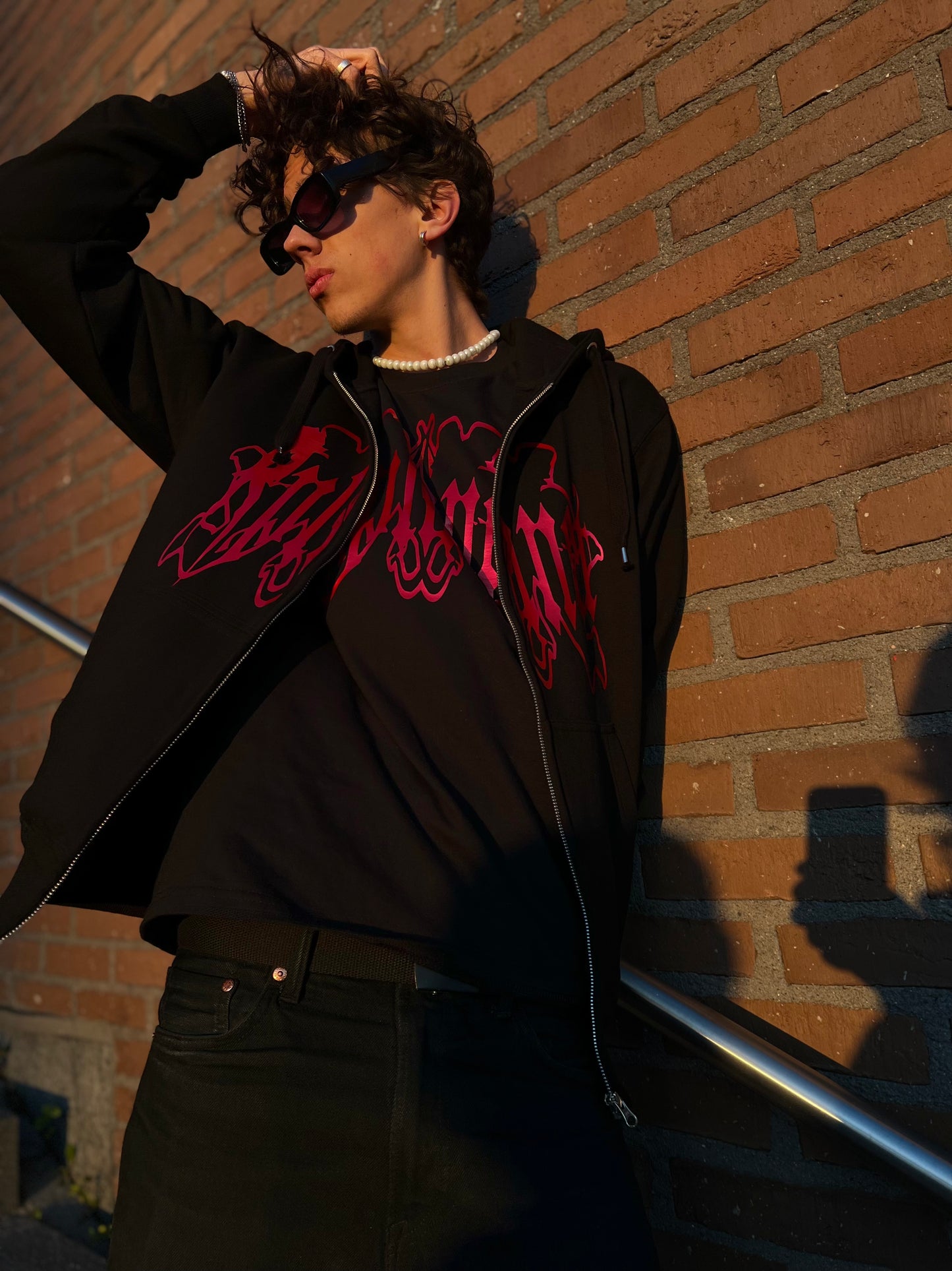 Black t-shirt with red logo