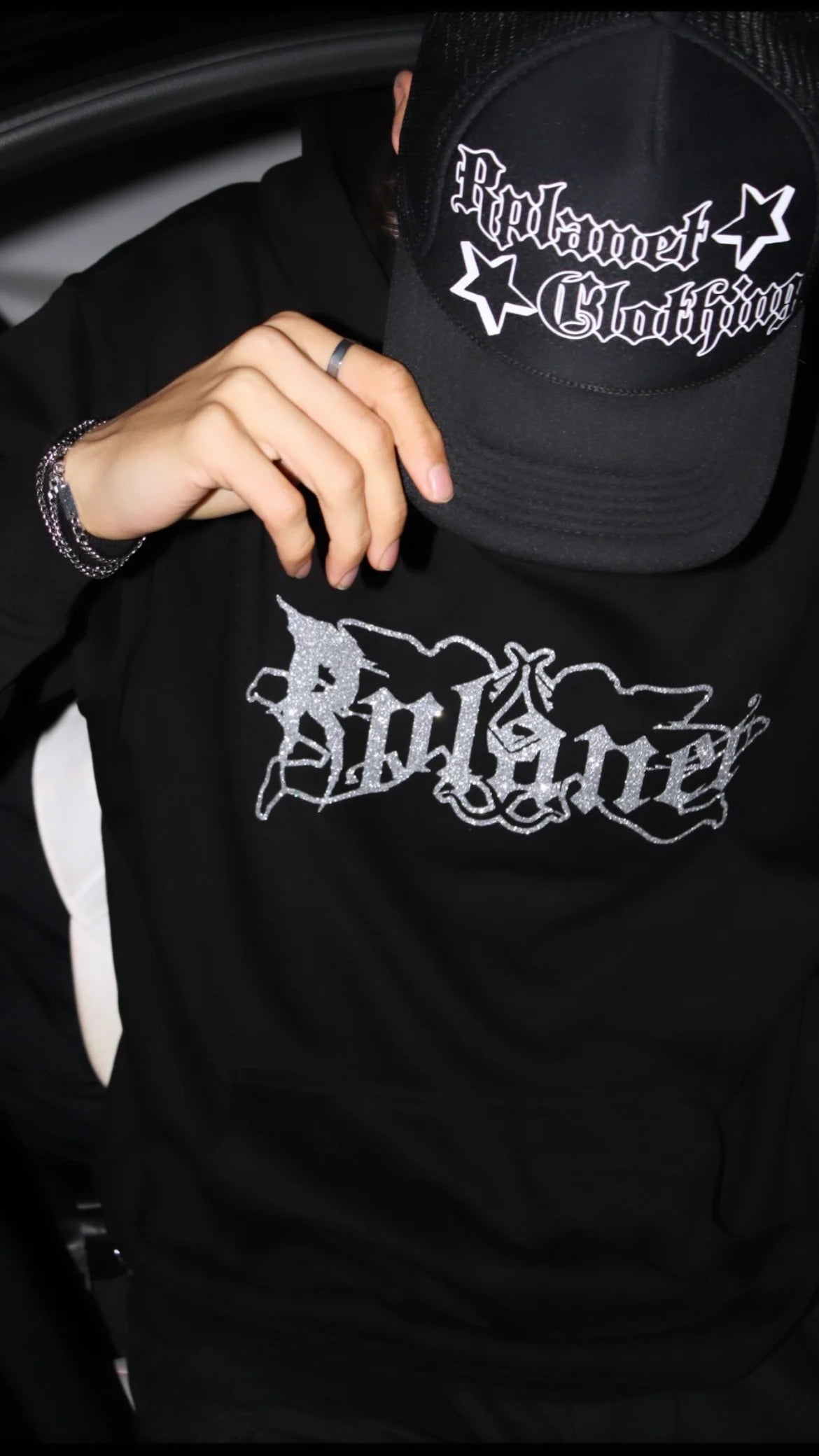 Rplanet silver glitter black hoodie