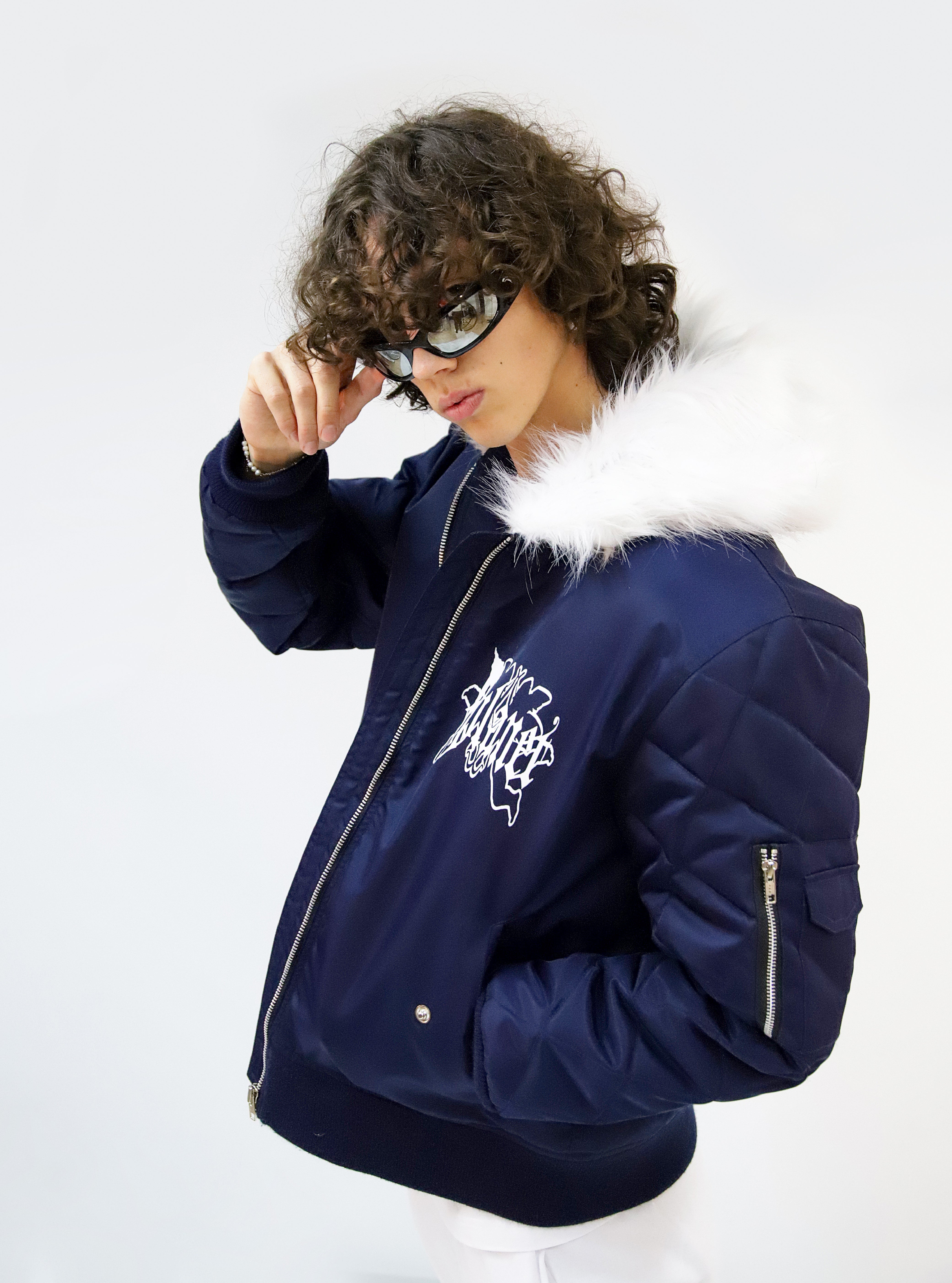 RPLANET WHITE FUR HOOD BOMBER JACKET