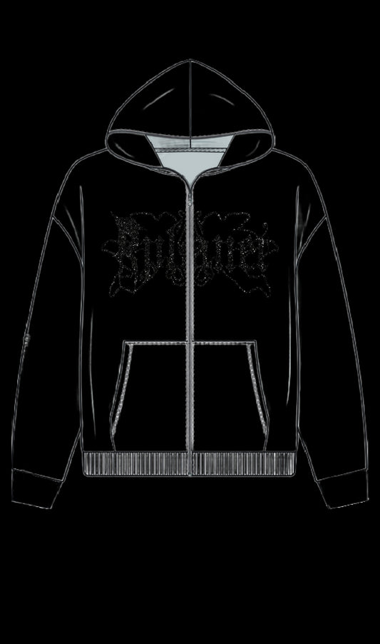 BLACK glitter zip hoodie