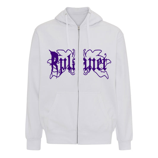 Rplanet white zipper hoodie purple color logo
